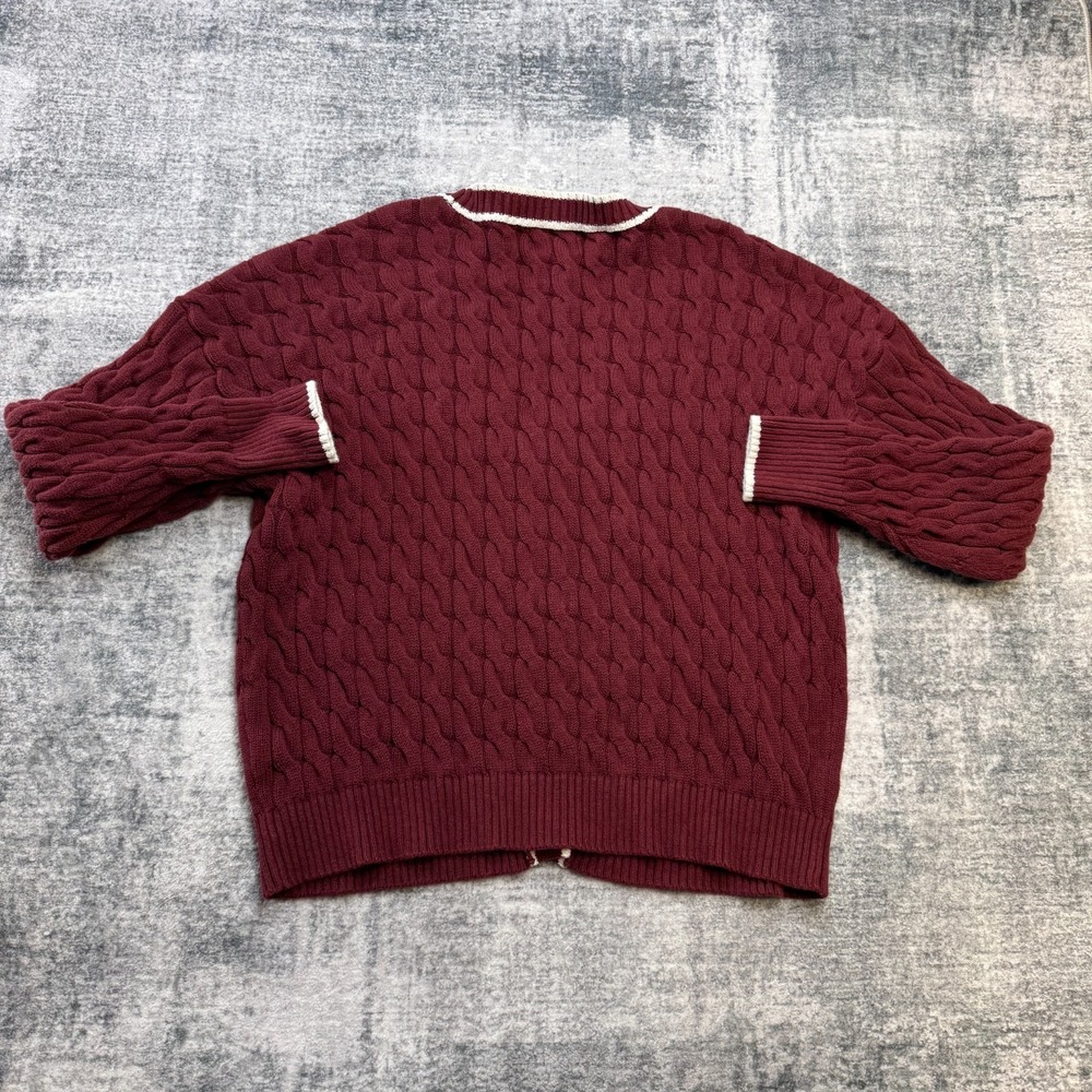 Old Navy Sweater Womens Large Maroon Cable Knit Cardigan Tennis Preppy Ivy Derby - Picture 4 of 8